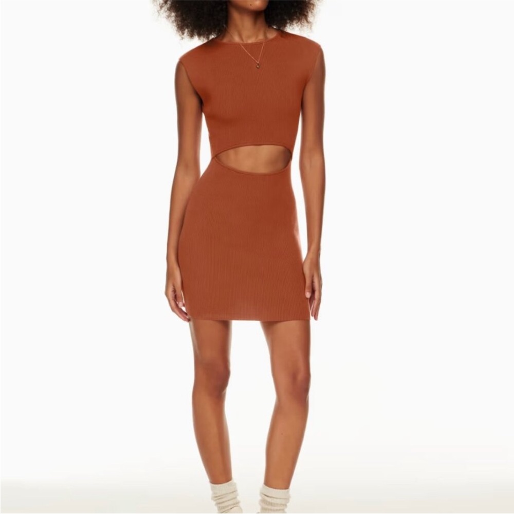 Aritzia Cutout Knit Mini Dress in Anise Brown